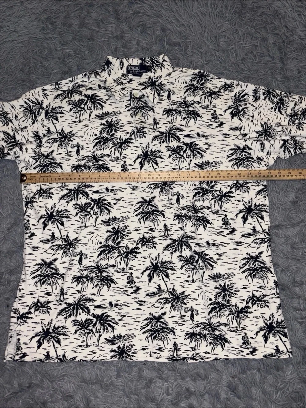 Vintage Polo Ralph Lauren Men Hawaiian Camp Shirt XL Navy Blue Cotton Resortwear